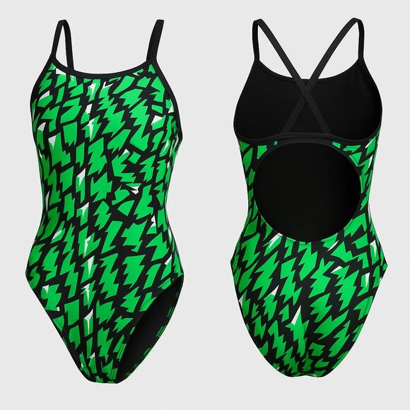 ADIDAS Amoeba Blocks Vortex Back Green Black Whi Swim Suit NEW Womens 26 - Picture 1 of 9